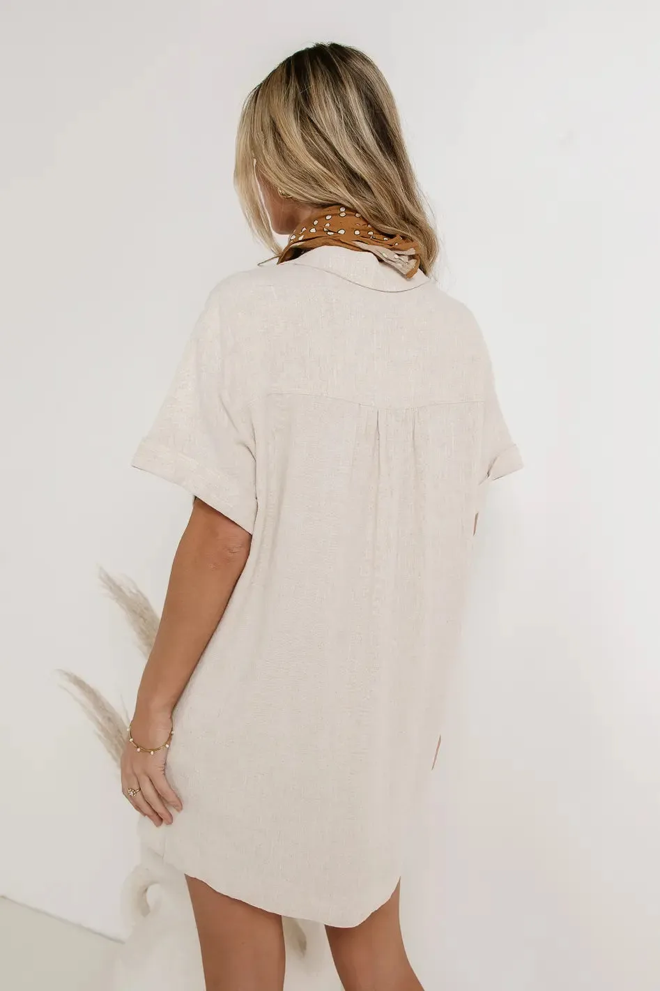 Button Up Mini Dress in Oatmeal sold by bohme product image thumbnail 4