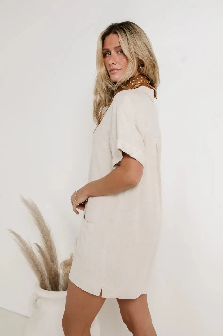 Button Up Mini Dress in Oatmeal sold by bohme product image thumbnail 3