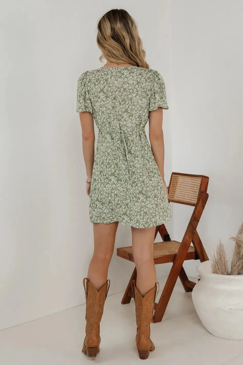 Abbie Floral Mini Dress in Olive sold by bohme product image thumbnail 5