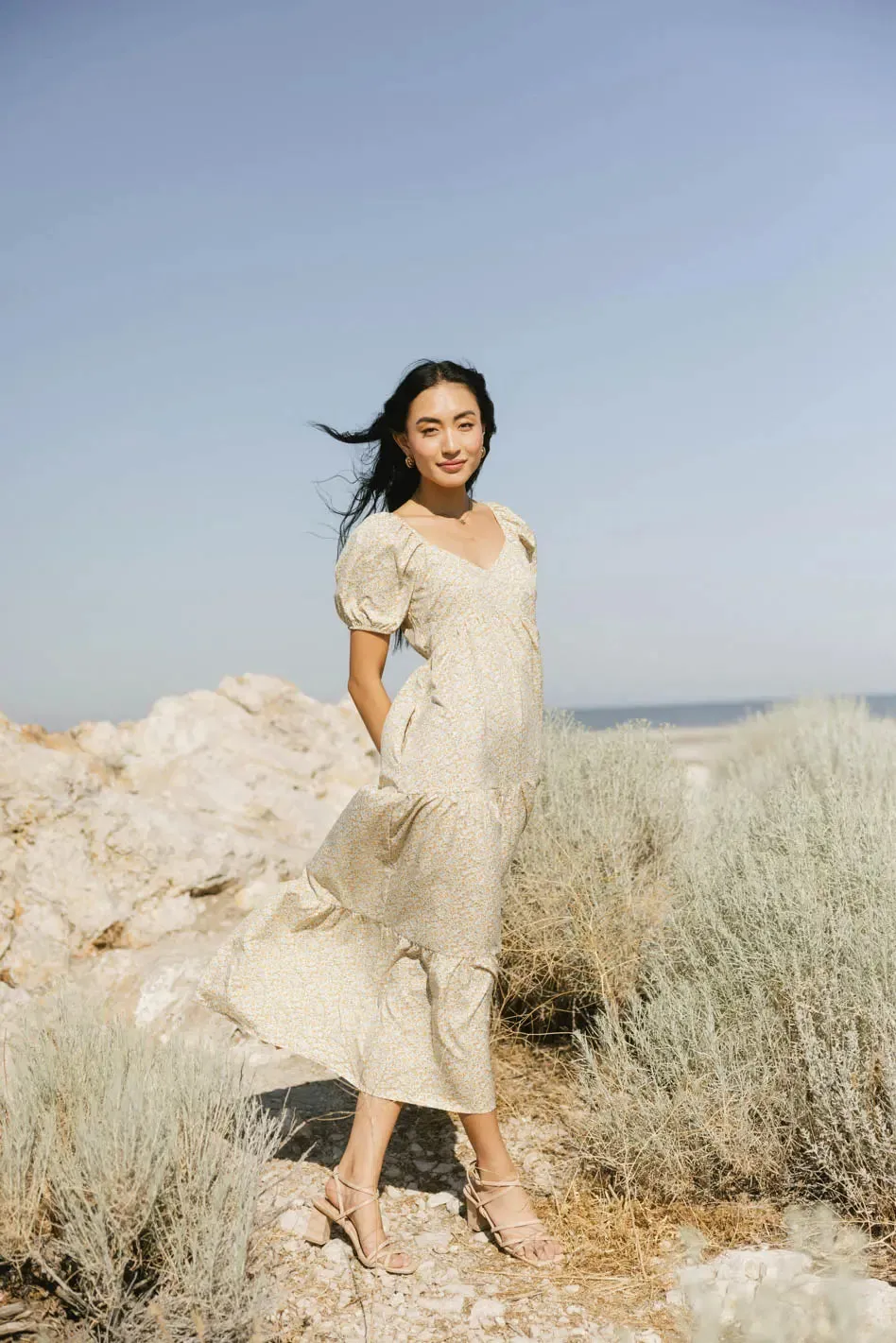 Amelia Ditsy Floral Dress in Yellow - FINAL SALE sold by bohme