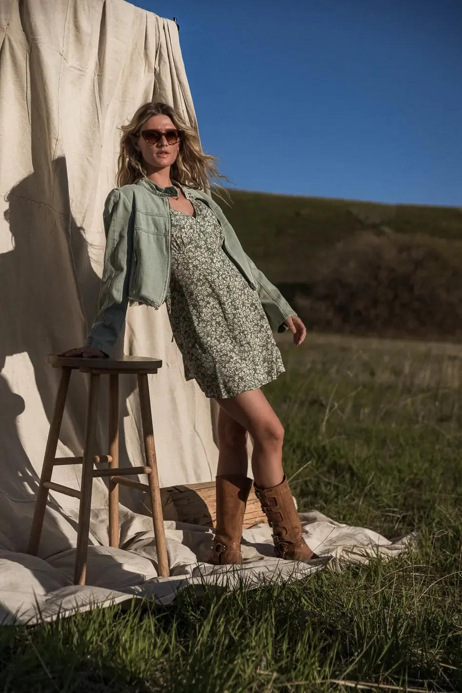 Abbie Floral Mini Dress in Olive sold by bohme product image thumbnail 4