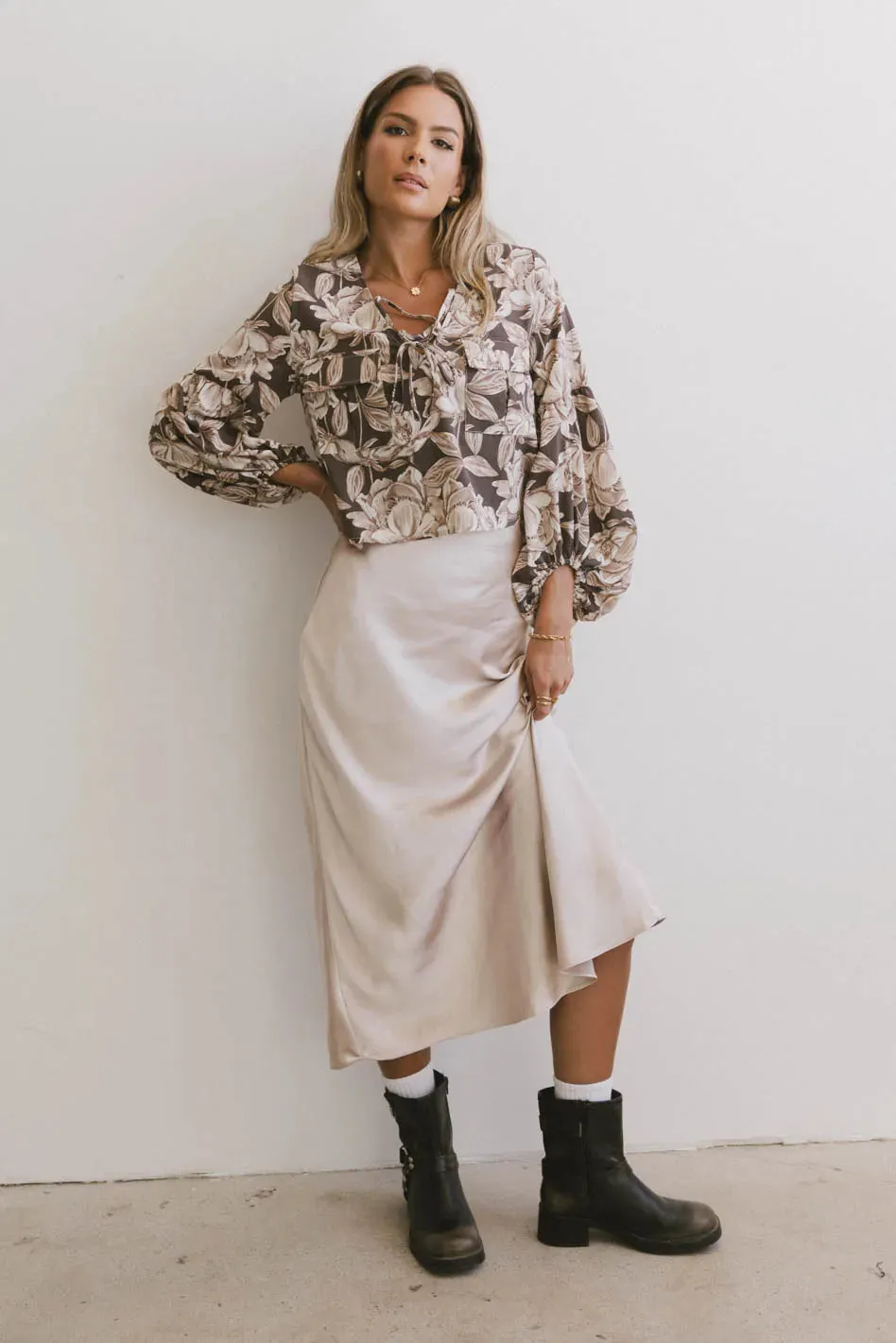 Preston Satin Skirt in Champagne - FINAL SALE sold by bohme