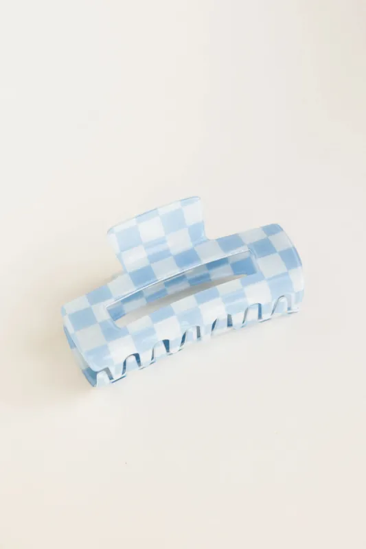 Checkered Rectangle Claw Clip in Blue - FINAL SALE sold by bohme