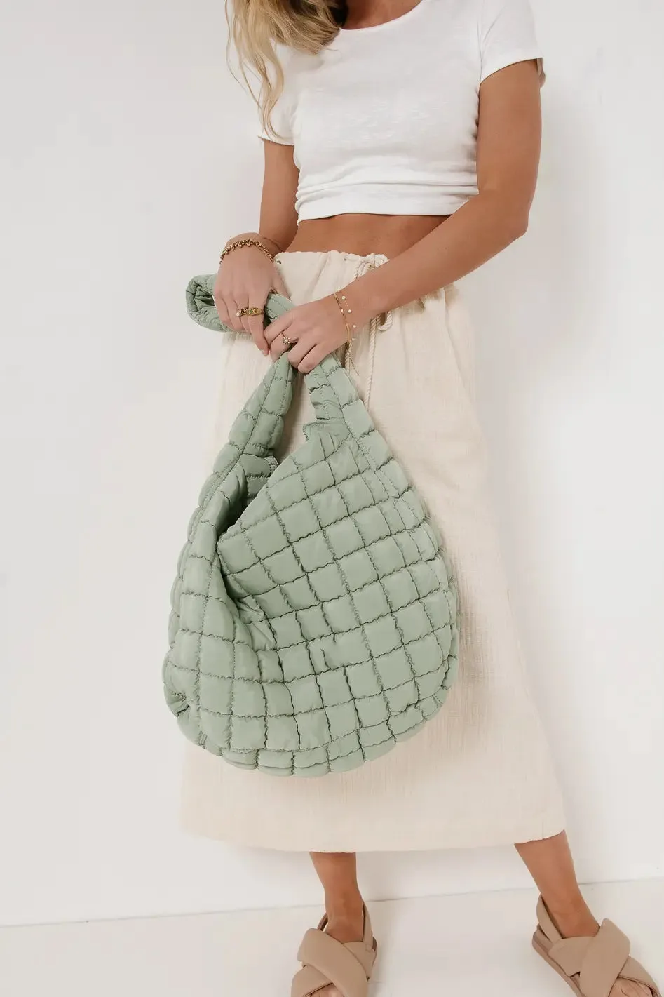 Kiera Quilted Tote Bag in Seafoam sold by bohme