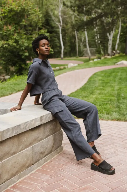 Benji Cotton Gauze Pants in Slate Blue - FINAL SALE sold by bohme