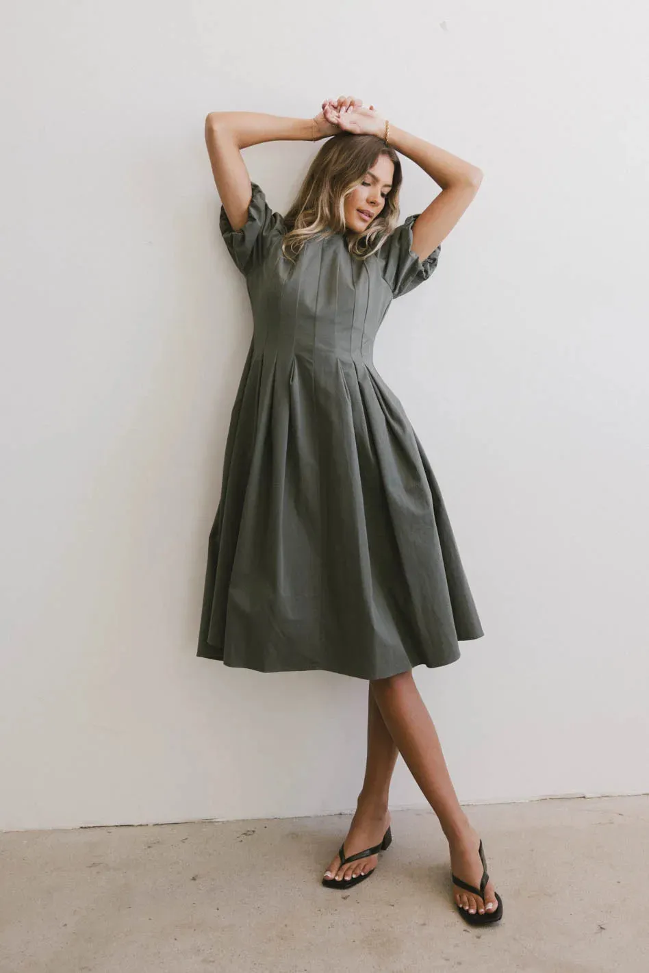 Eliana Pleated Midi Dress in Sage - FINAL SALE sold by bohme product image thumbnail 5