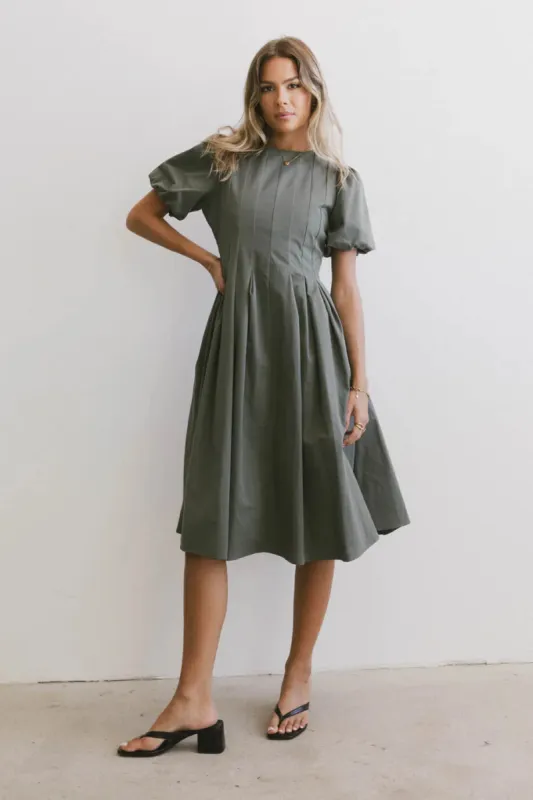 Eliana Pleated Midi Dress in Sage - FINAL SALE sold by bohme