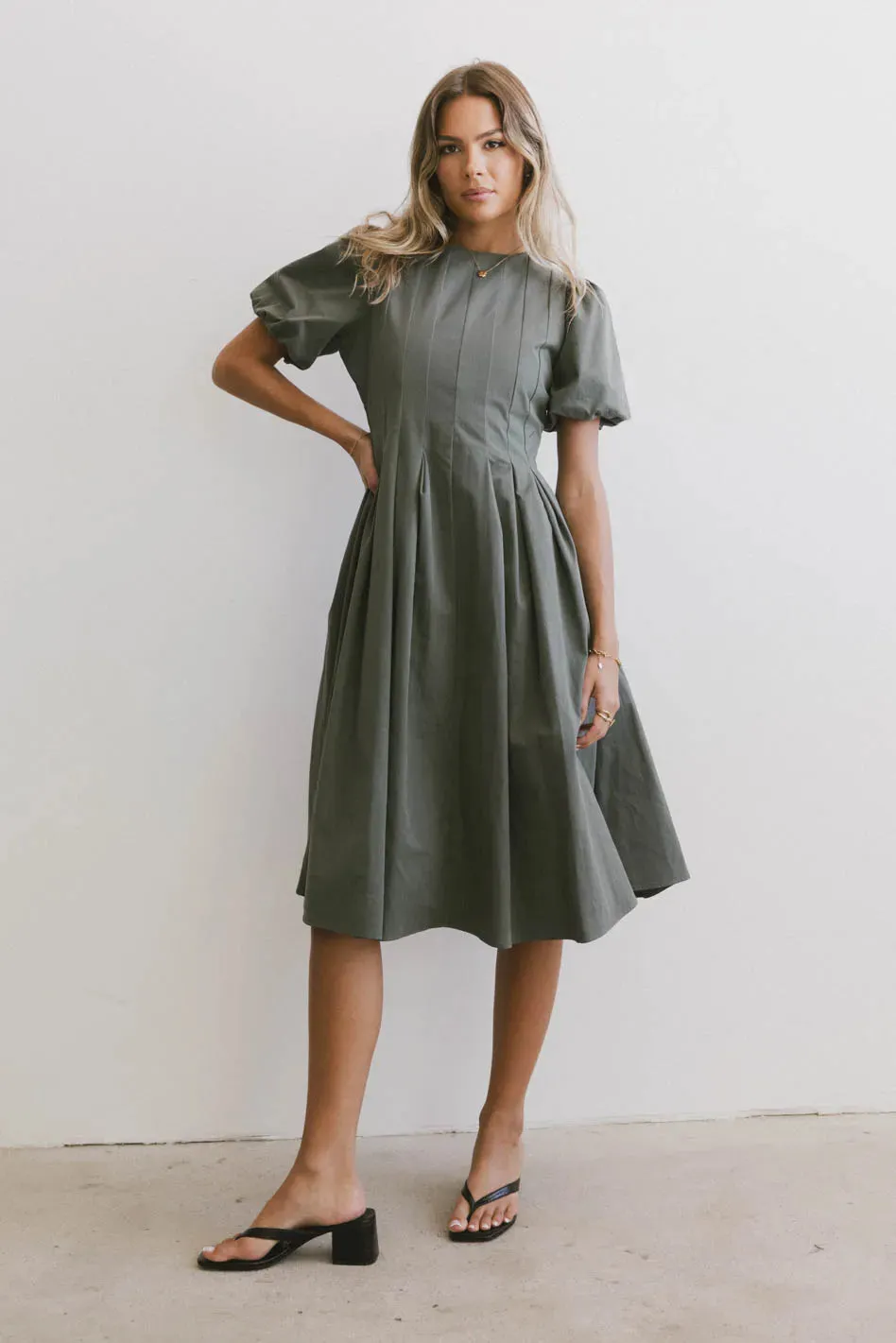 Eliana Pleated Midi Dress in Sage - FINAL SALE sold by bohme