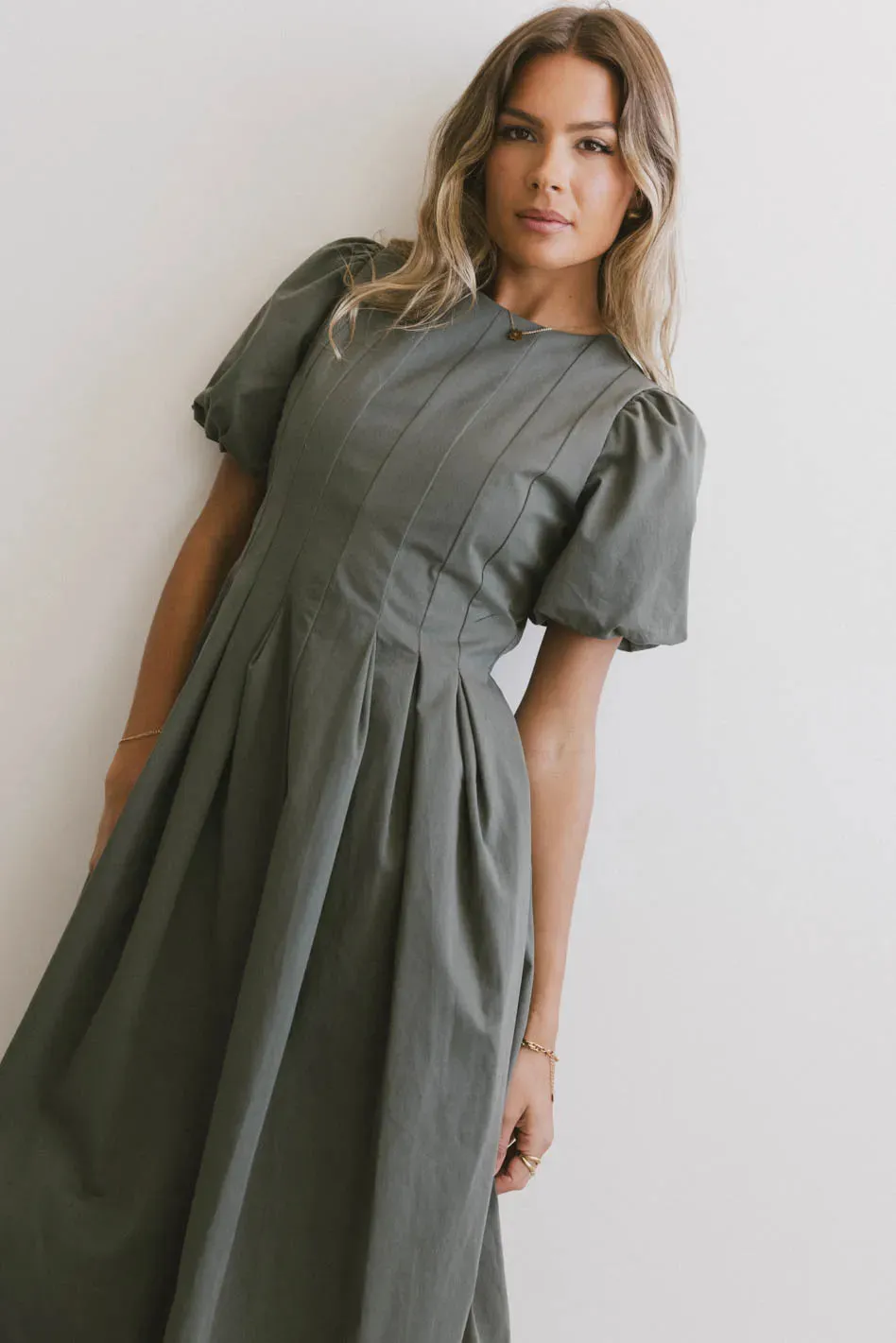 Eliana Pleated Midi Dress in Sage - FINAL SALE sold by bohme product image thumbnail 2