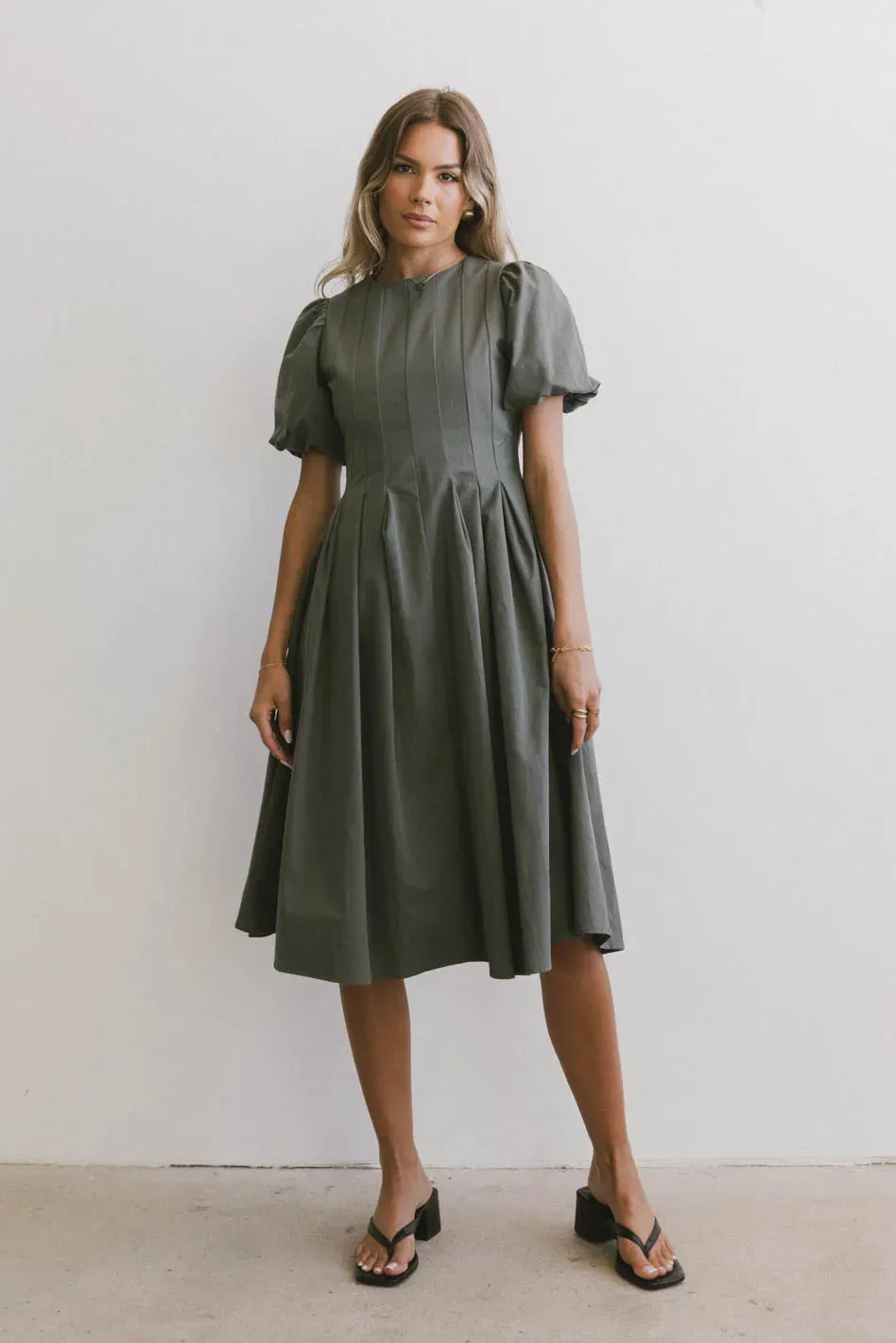 Eliana Pleated Midi Dress in Sage - FINAL SALE sold by bohme product image thumbnail 4