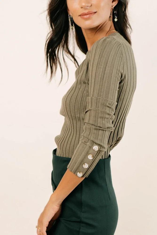Lonnie Button Sleeve Sweater in Green - FINAL SALE sold by bohme product image thumbnail 2
