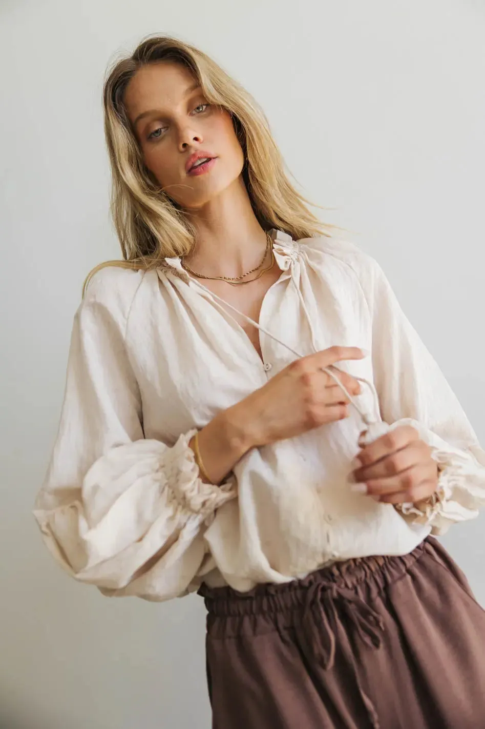 Elowen Button Up Blouse in Cream - FINAL SALE sold by bohme product image thumbnail 5
