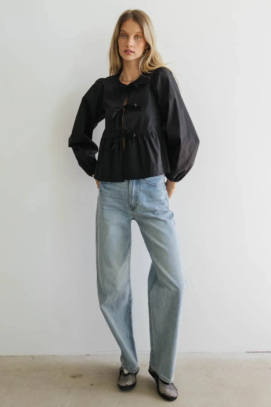 Maggie Peplum Tie Blouse in Black - FINAL SALE sold by bohme product image thumbnail 4