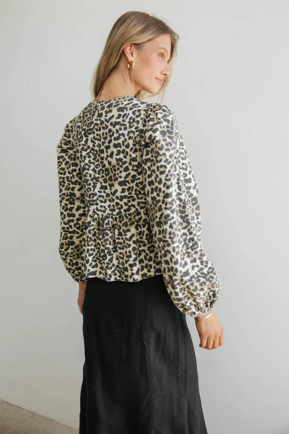 Maggie Peplum Tie Blouse in Leopard - FINAL SALE sold by bohme product image thumbnail 4