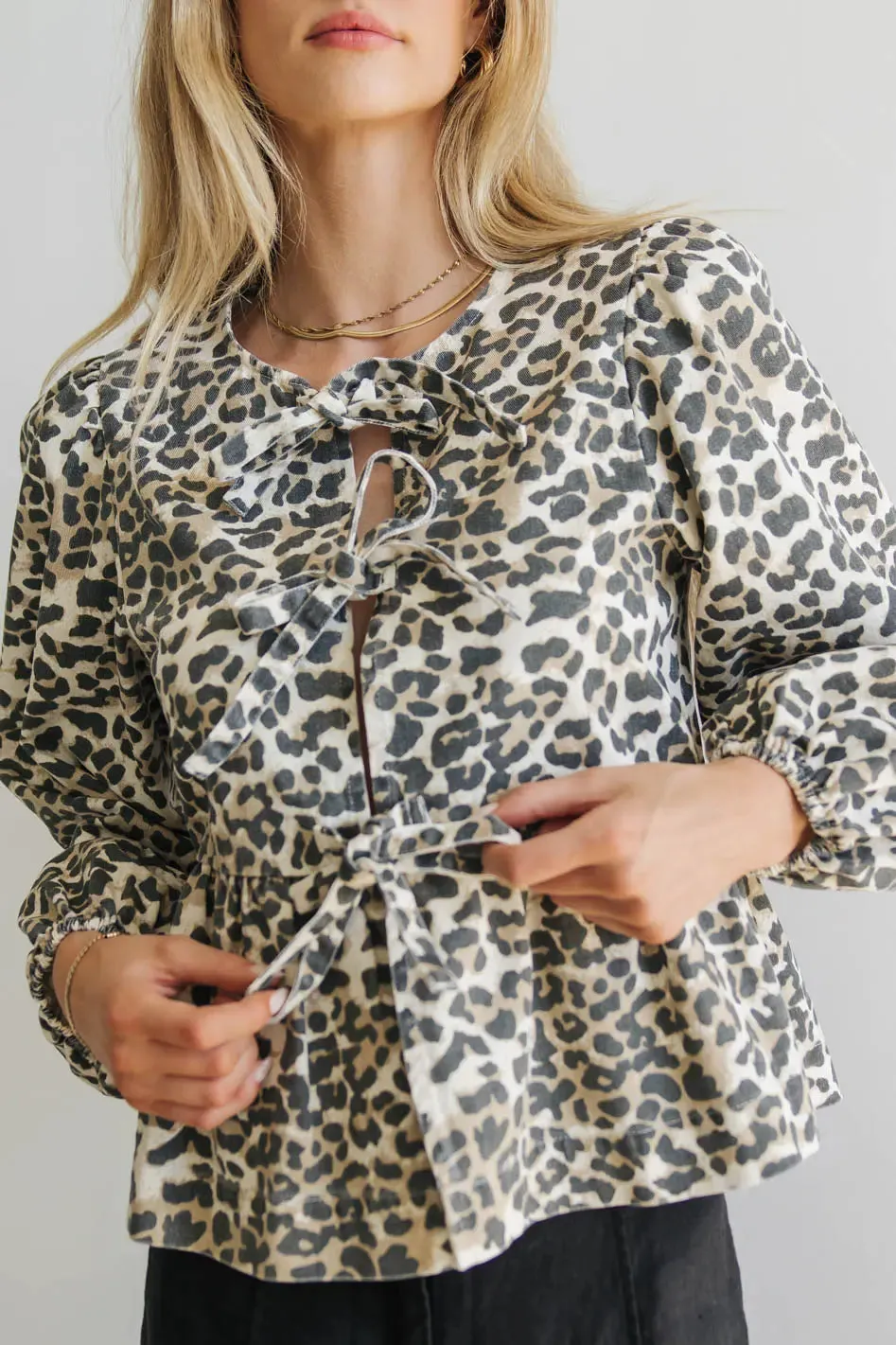 Maggie Peplum Tie Blouse in Leopard - FINAL SALE sold by bohme product image thumbnail 3