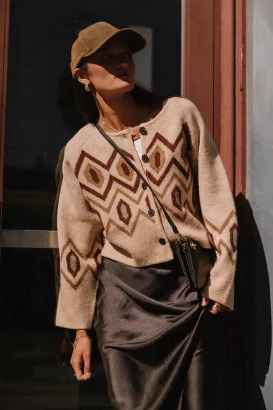 Angelica Geometric Cardigan in Tan - FINAL SALE sold by bohme