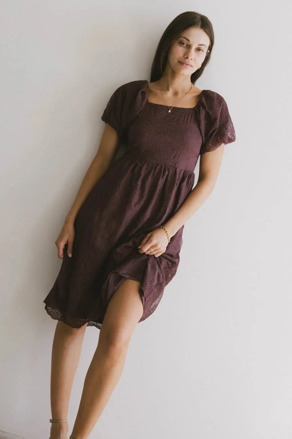 Karrie Embroidered Midi Dress in Purple - FINAL SALE sold by bohme product image thumbnail 4