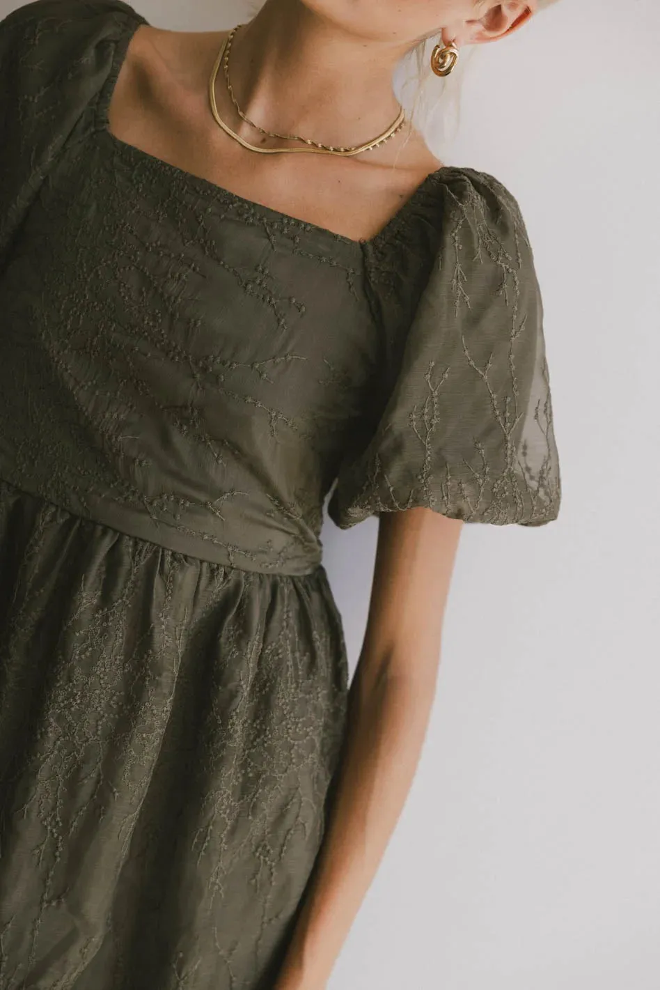 Karrie Embroidered Midi Dress in Olive - FINAL SALE sold by bohme product image thumbnail 5