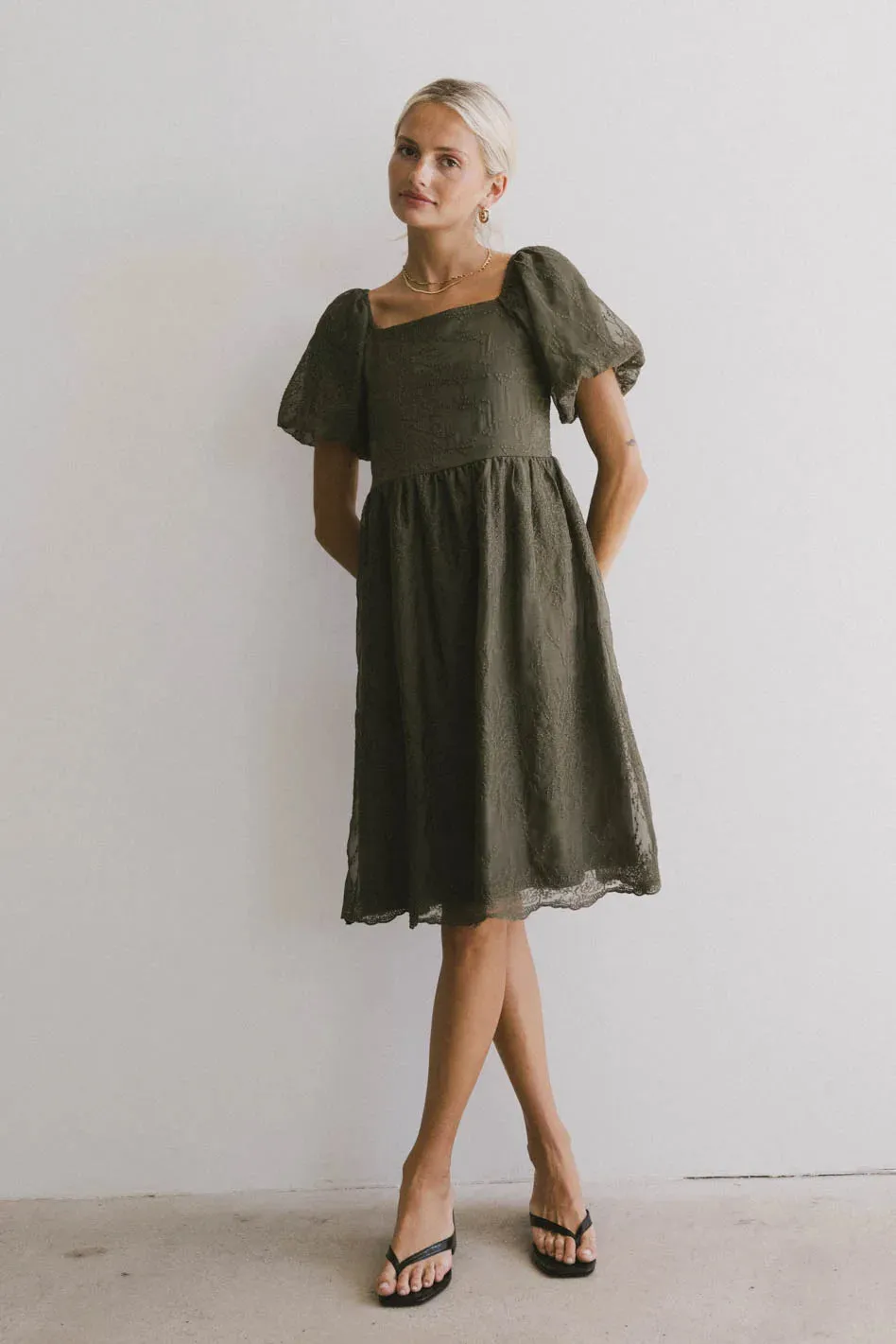 Karrie Embroidered Midi Dress in Olive - FINAL SALE sold by bohme product image thumbnail 2