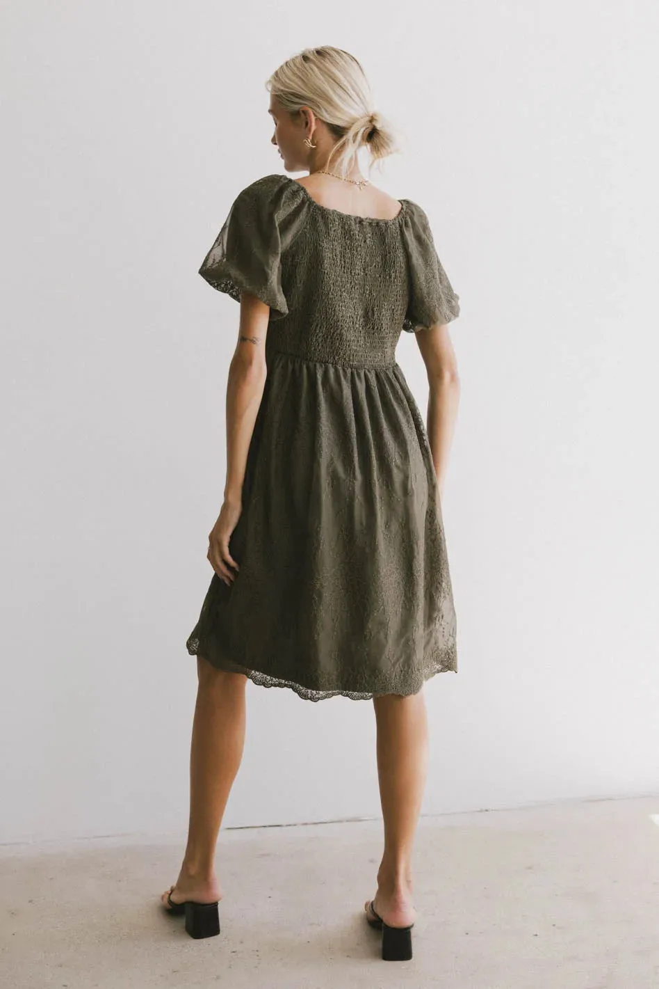 Karrie Embroidered Midi Dress in Olive - FINAL SALE sold by bohme product image thumbnail 4