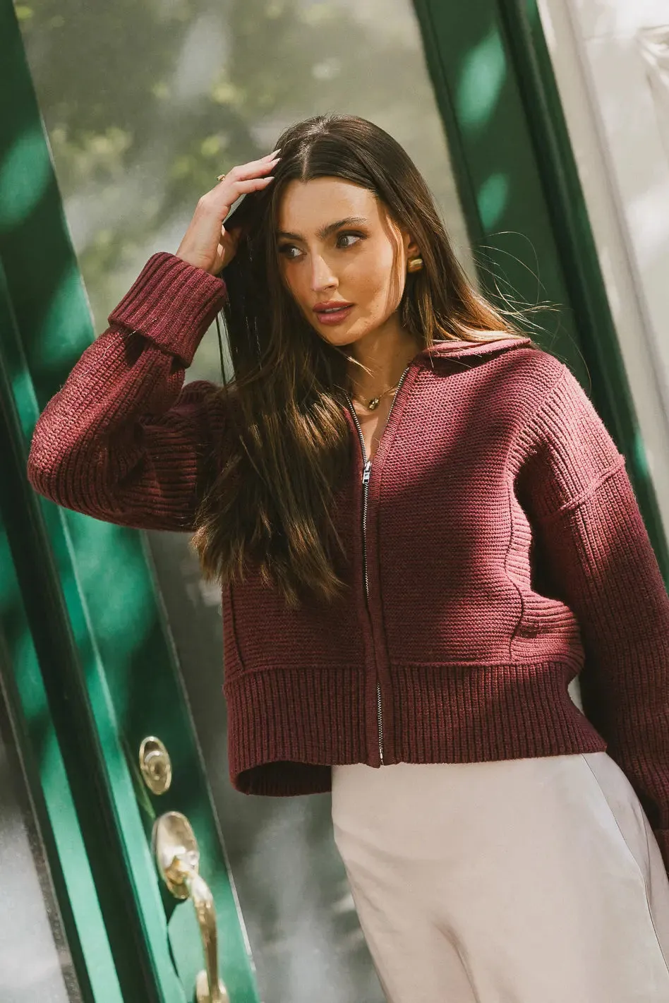 Hallie Zip Up Cardigan in Brick - FINAL SALE sold by bohme