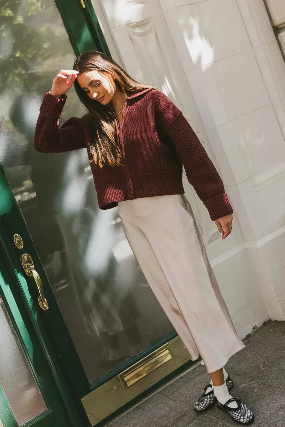 Hallie Zip Up Cardigan in Brick - FINAL SALE sold by bohme product image thumbnail 3