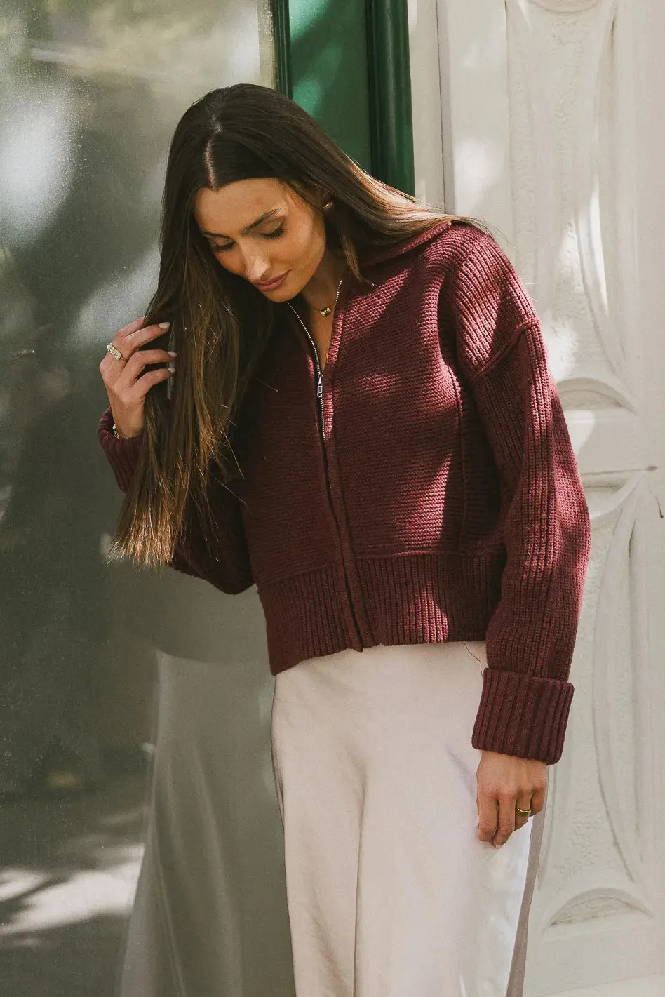 Hallie Zip Up Cardigan in Brick - FINAL SALE sold by bohme product image thumbnail 5