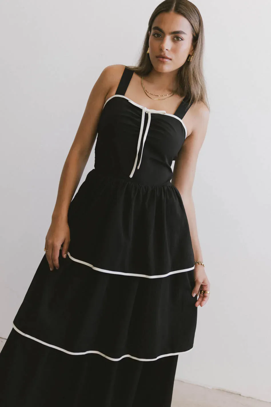 Liza Contrast Trim Dress in Black - FINAL SALE sold by bohme product image thumbnail 2
