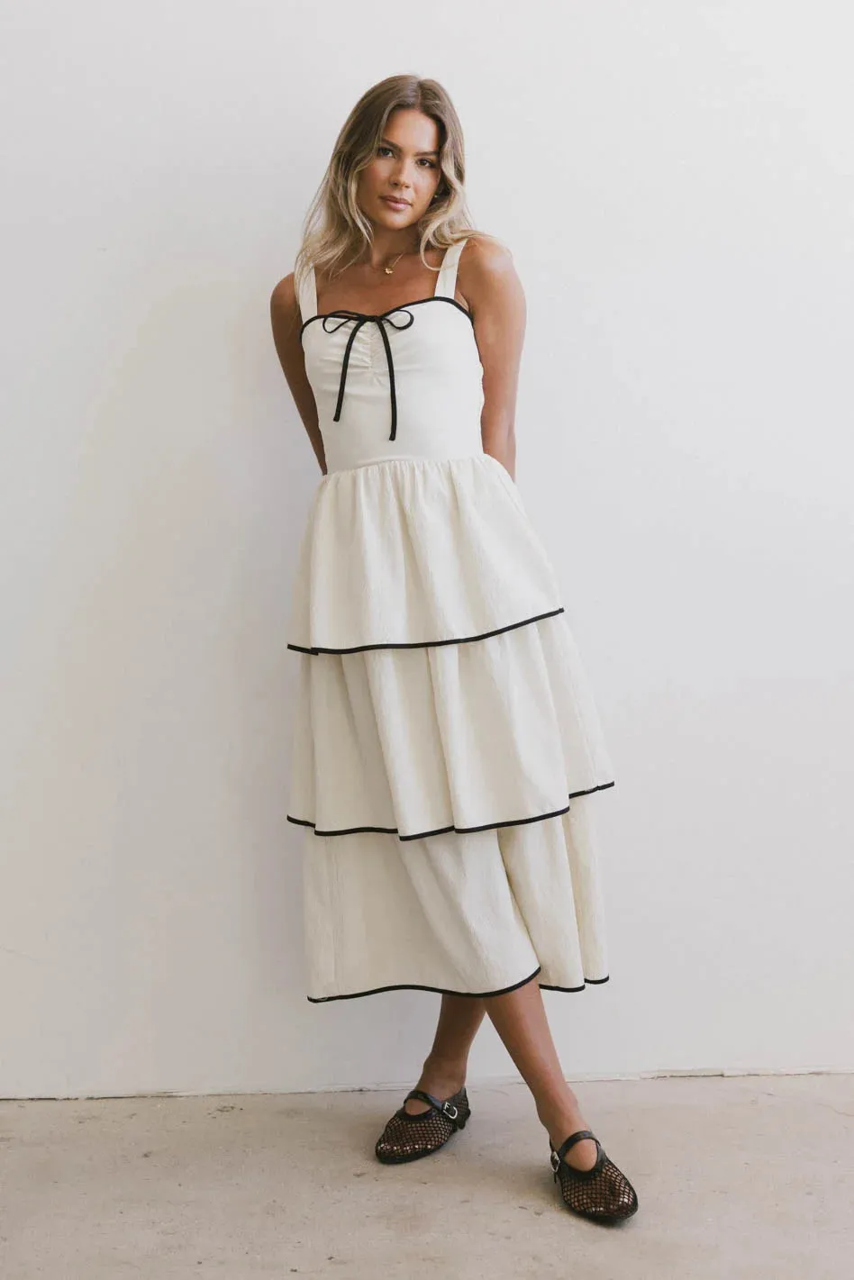 Liza Contrast Trim Dress in Cream - FINAL SALE sold by bohme product image thumbnail 4