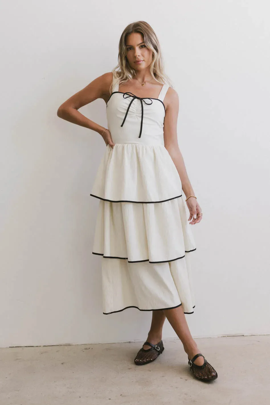 Liza Contrast Trim Dress in Cream - FINAL SALE sold by bohme