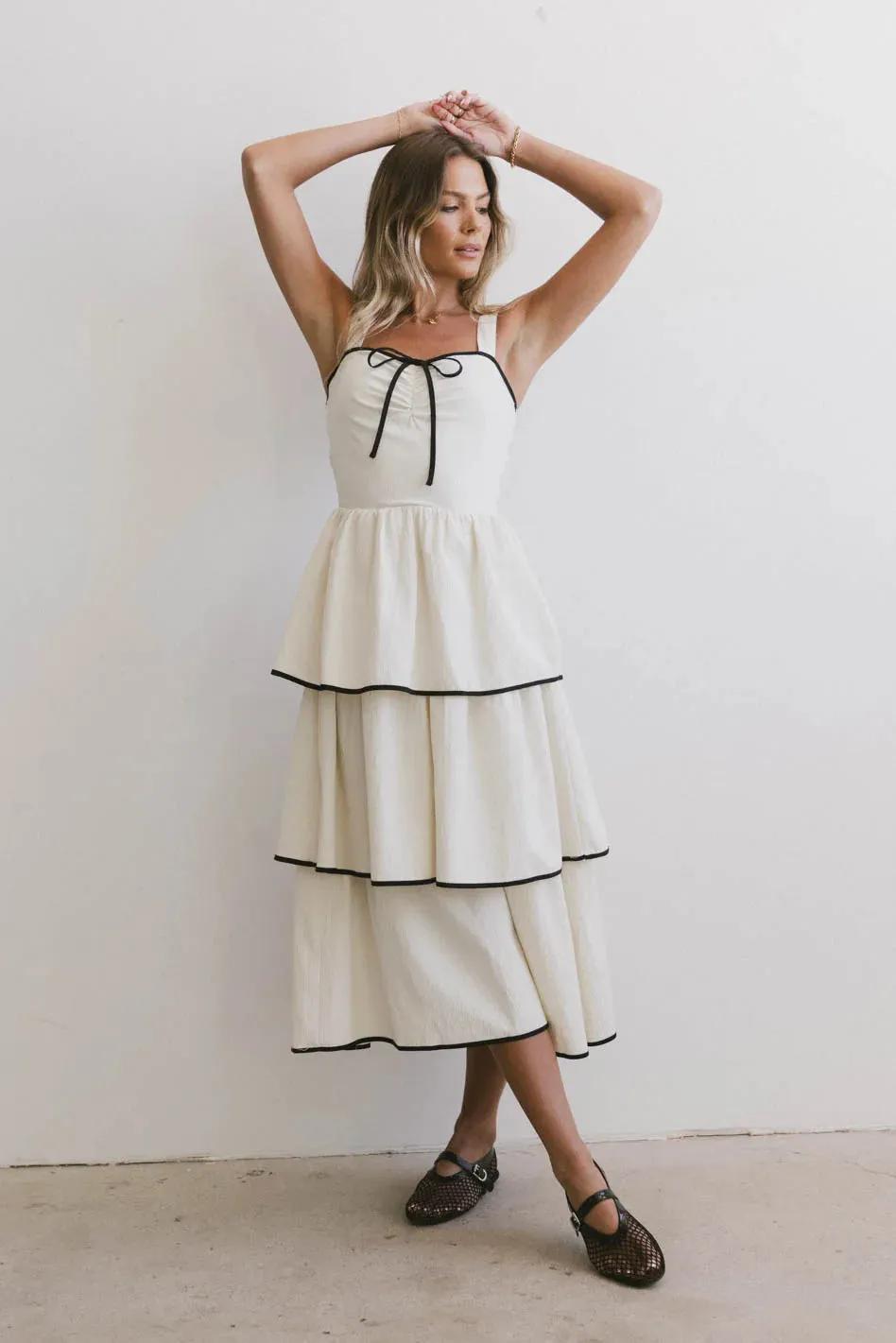 Liza Contrast Trim Dress in Cream - FINAL SALE sold by bohme product image thumbnail 5