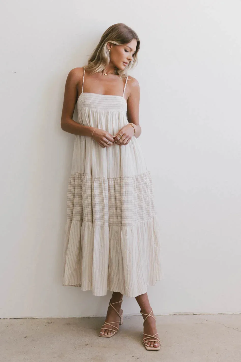 Demi Striped Midi Dress in Natural - FINAL SALE sold by bohme