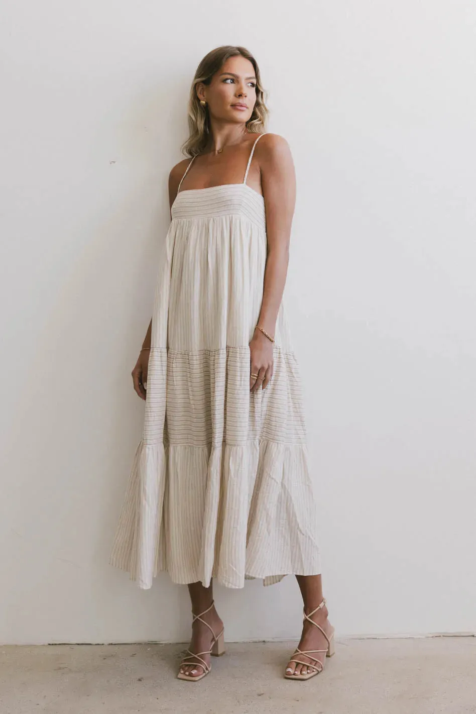 Demi Striped Midi Dress in Natural - FINAL SALE sold by bohme product image thumbnail 4