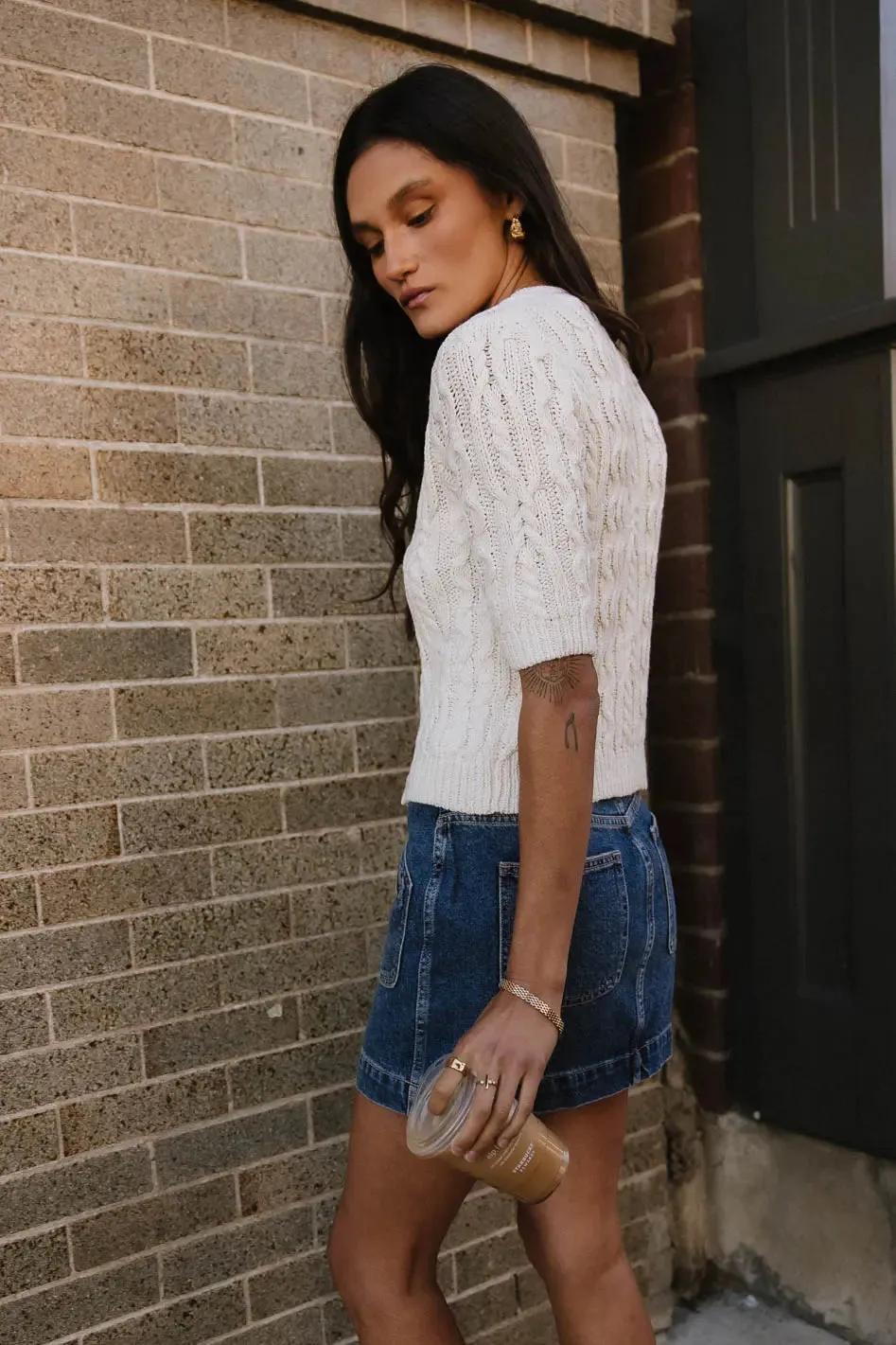 Erika Cable Knit Cardigan in Ivory - FINAL SALE sold by bohme product image thumbnail 4