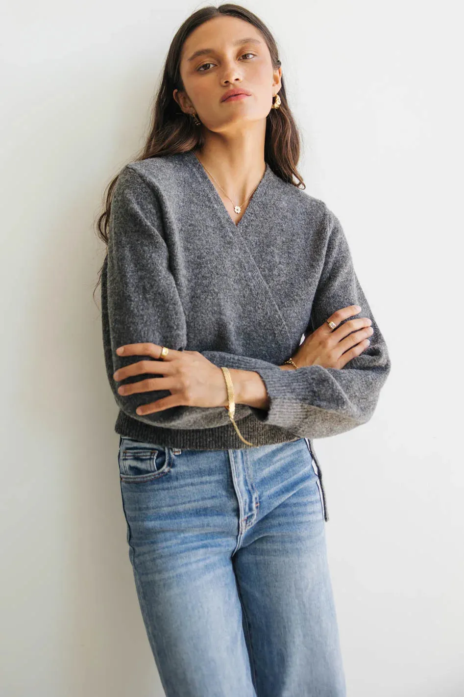 Addie Wrap Cardigan in Charcoal - FINAL SALE sold by bohme product image thumbnail 4