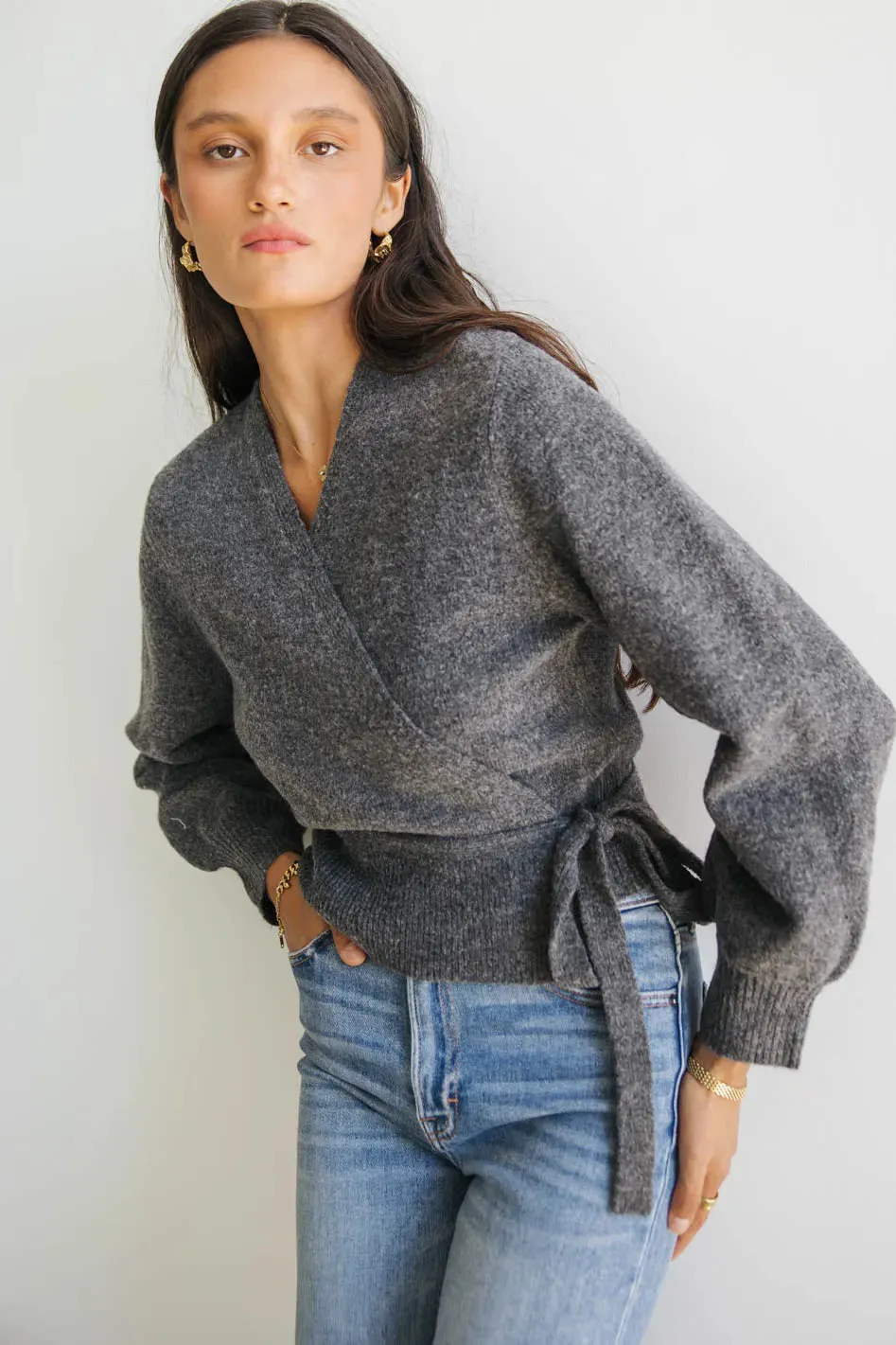 Addie Wrap Cardigan in Charcoal - FINAL SALE sold by bohme product image thumbnail 2