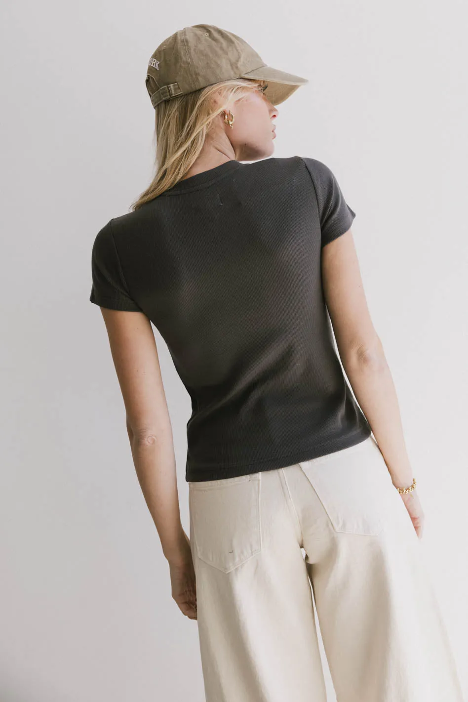 Tara Ribbed Basic Tee in Charcoal - FINAL SALE sold by bohme product image thumbnail 2