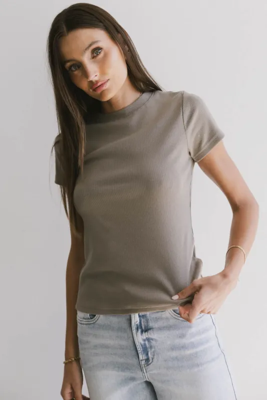 Tara Ribbed Basic Tee in Taupe - FINAL SALE sold by bohme