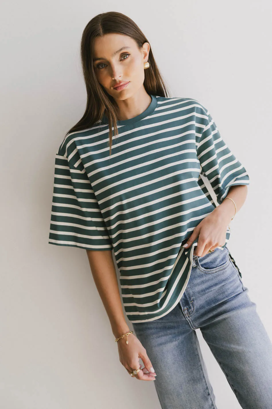 Freddie Striped Tee in Teal - FINAL SALE sold by bohme