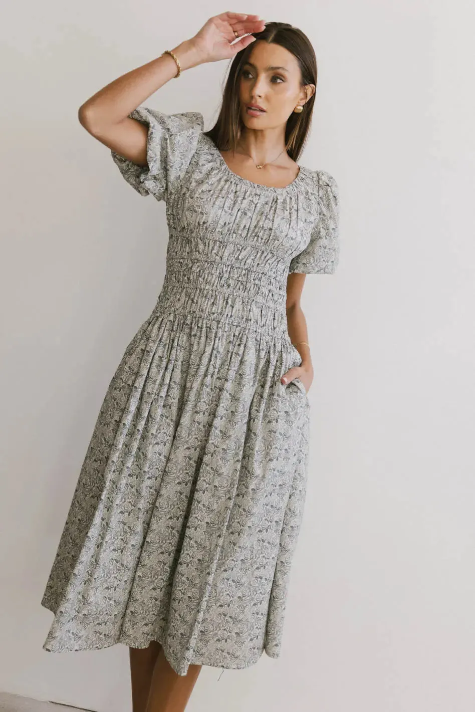 Lucille Smocked Floral Dress in Navy - FINAL SALE sold by bohme product image thumbnail 5