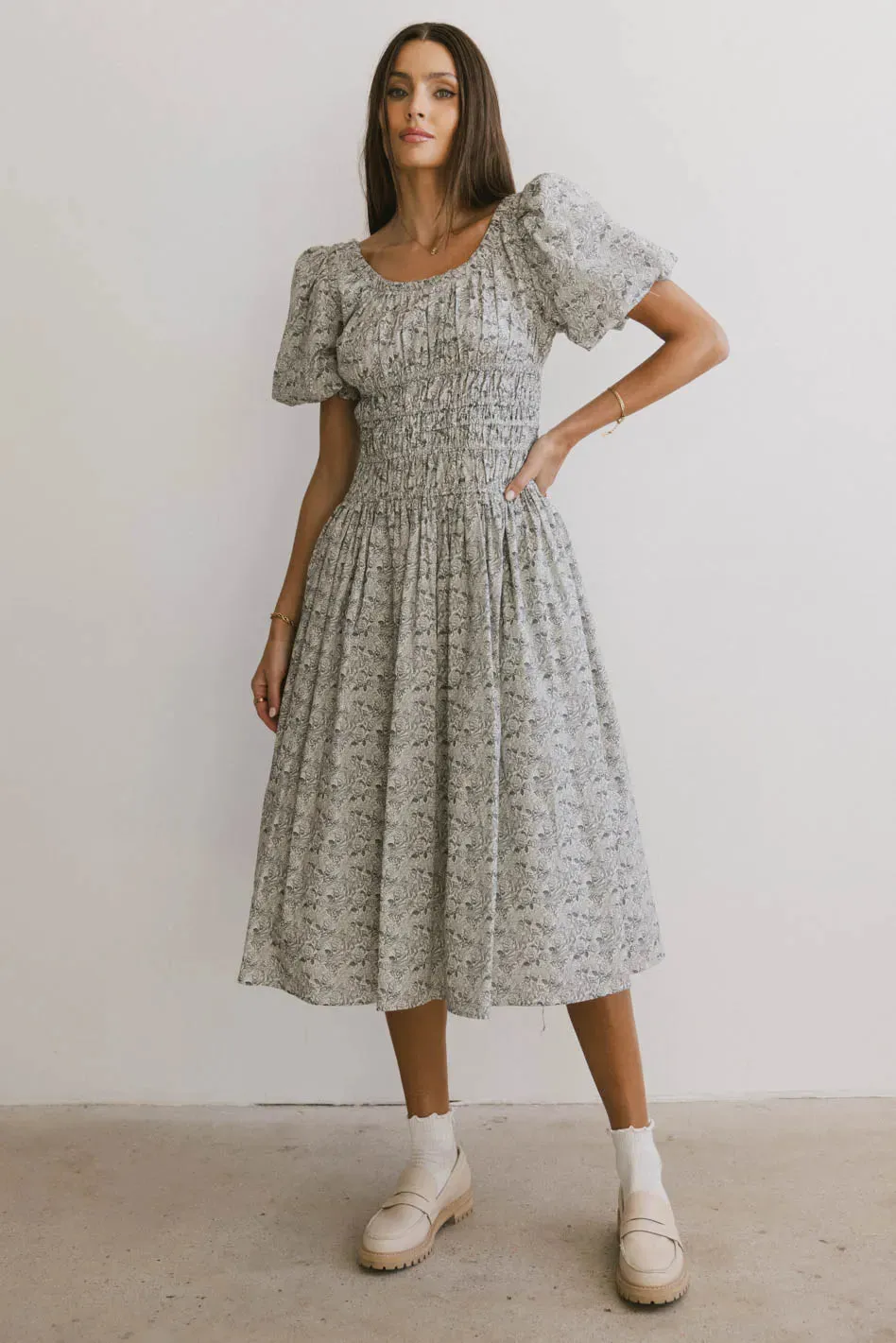 Lucille Smocked Floral Dress in Navy - FINAL SALE sold by bohme product image thumbnail 4