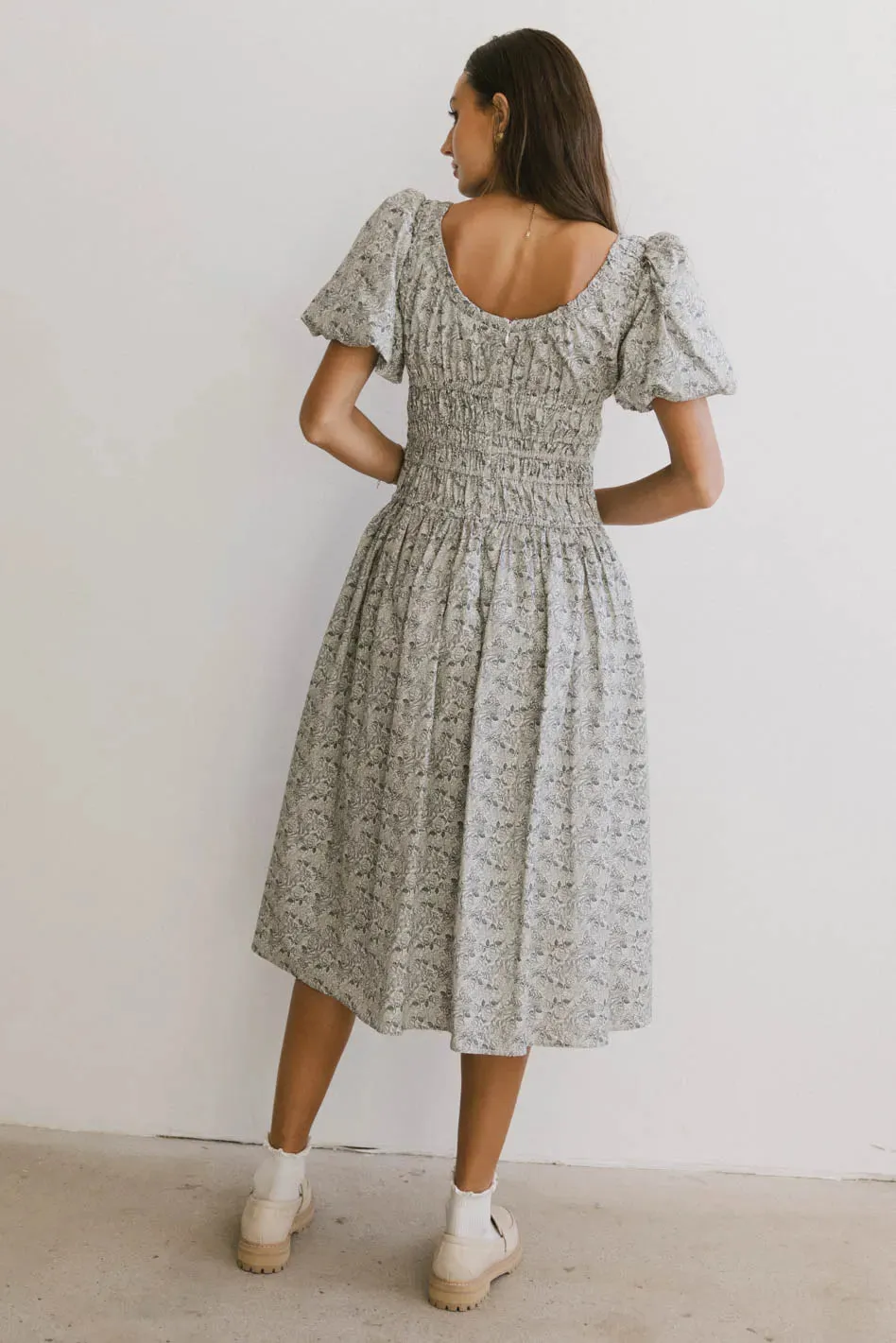 Lucille Smocked Floral Dress in Navy - FINAL SALE sold by bohme product image thumbnail 3