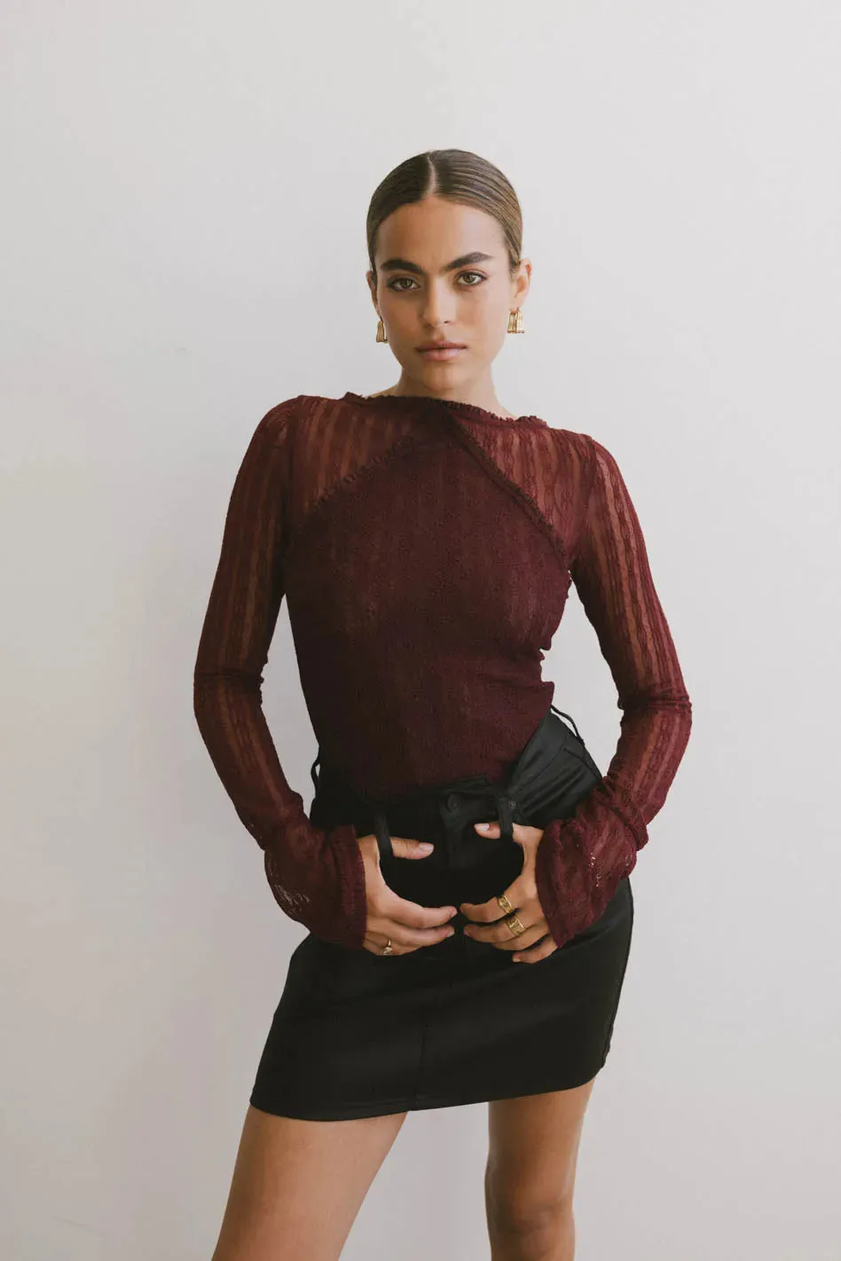 Linnea Lace Top in Burgundy - FINAL SALE sold by bohme