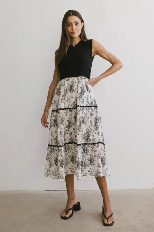 Cherney Tiered Floral Dress in Black - FINAL SALE sold by bohme
