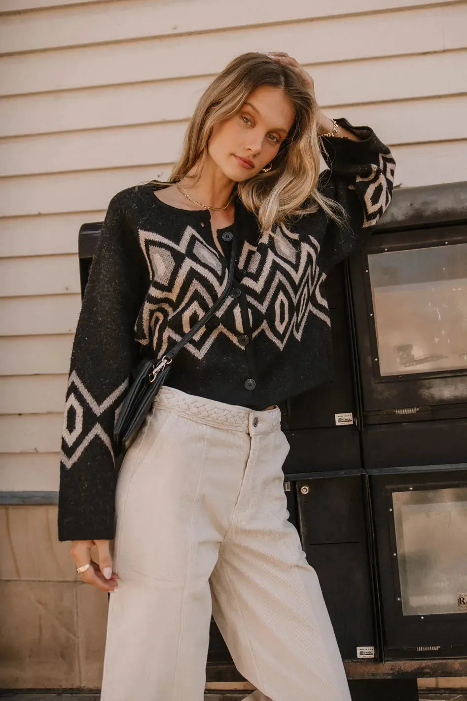 Angelica Geometric Cardigan in Black sold by bohme product image thumbnail 2