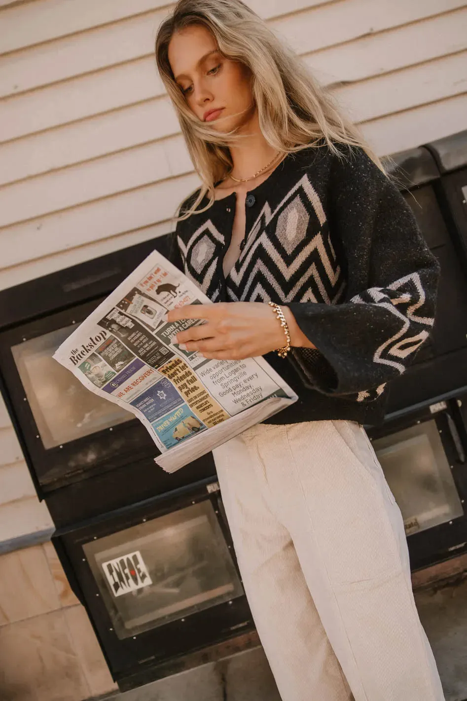 Angelica Geometric Cardigan in Black sold by bohme product image thumbnail 4