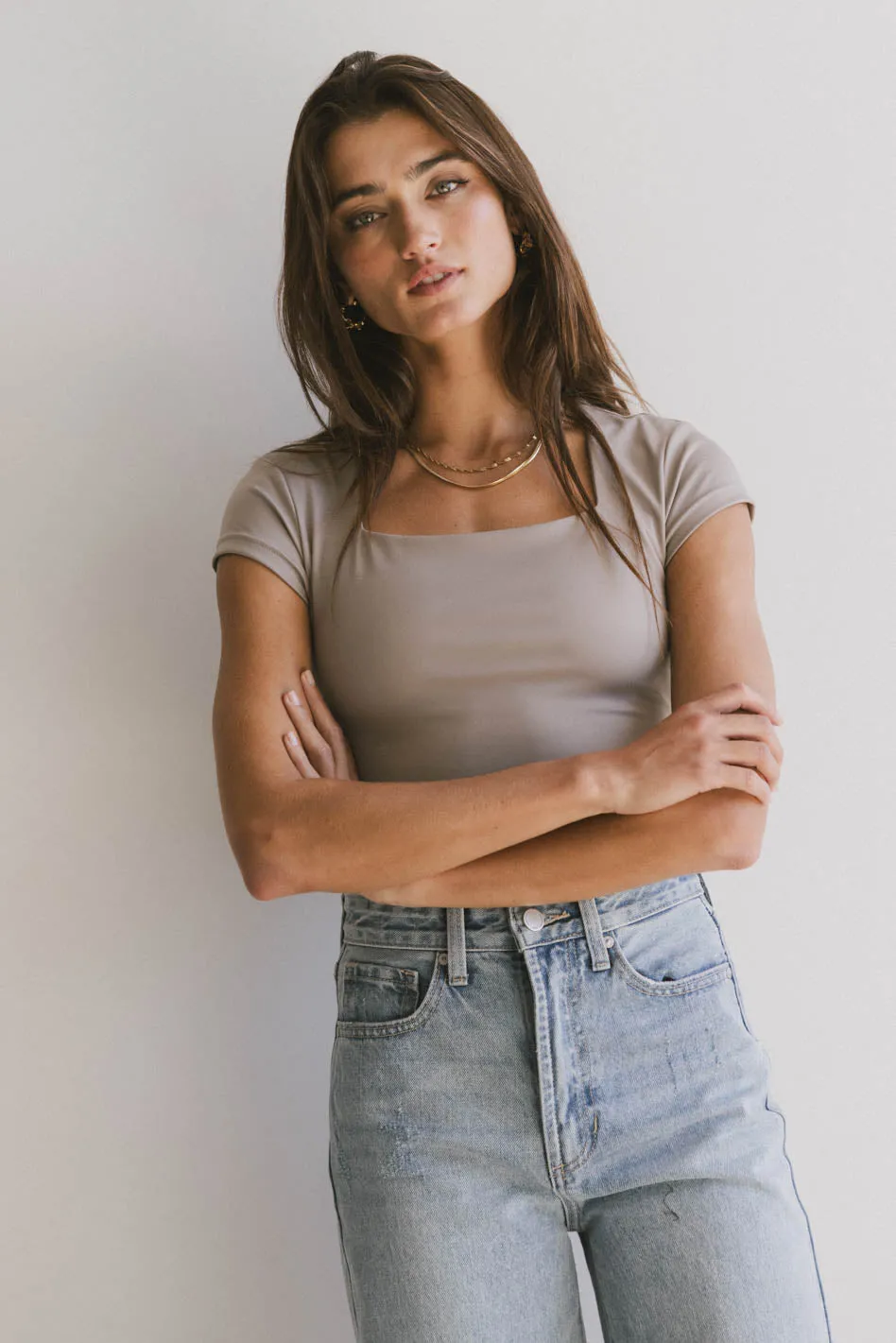 Irene Square Neck Top in Taupe - FINAL SALE sold by bohme product image thumbnail 4