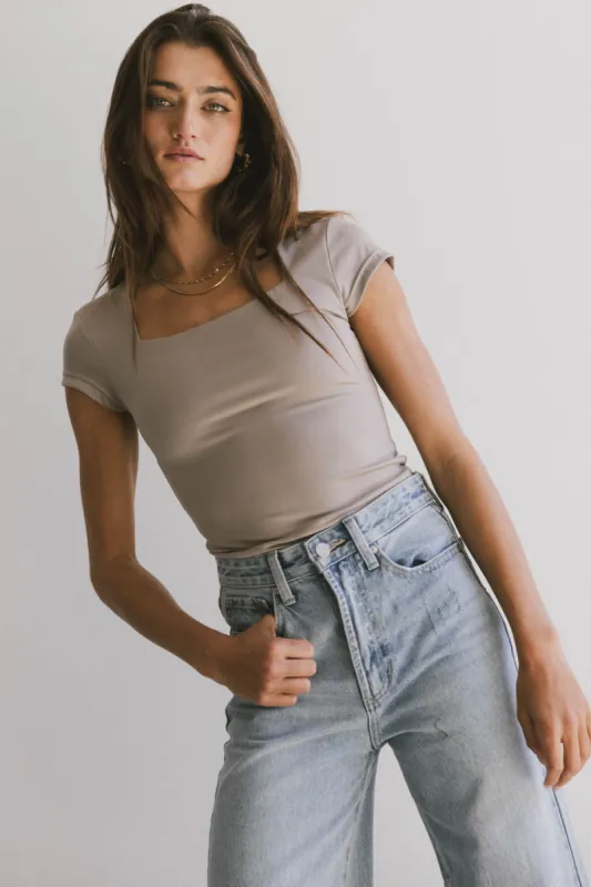 Irene Square Neck Top in Taupe - FINAL SALE sold by bohme