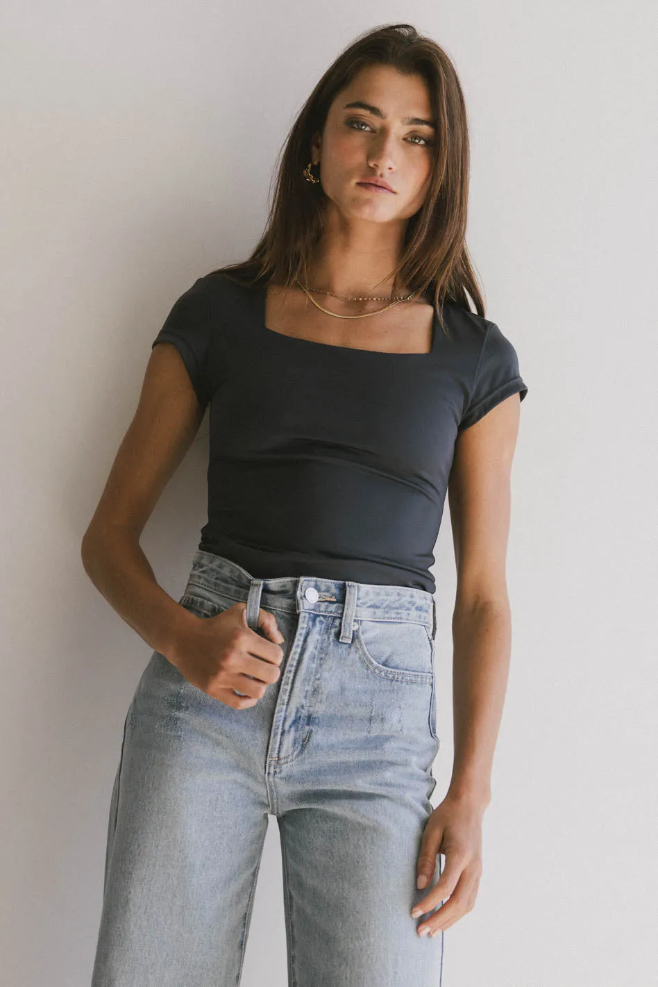 Irene Square Neck Top in Navy - FINAL SALE sold by bohme