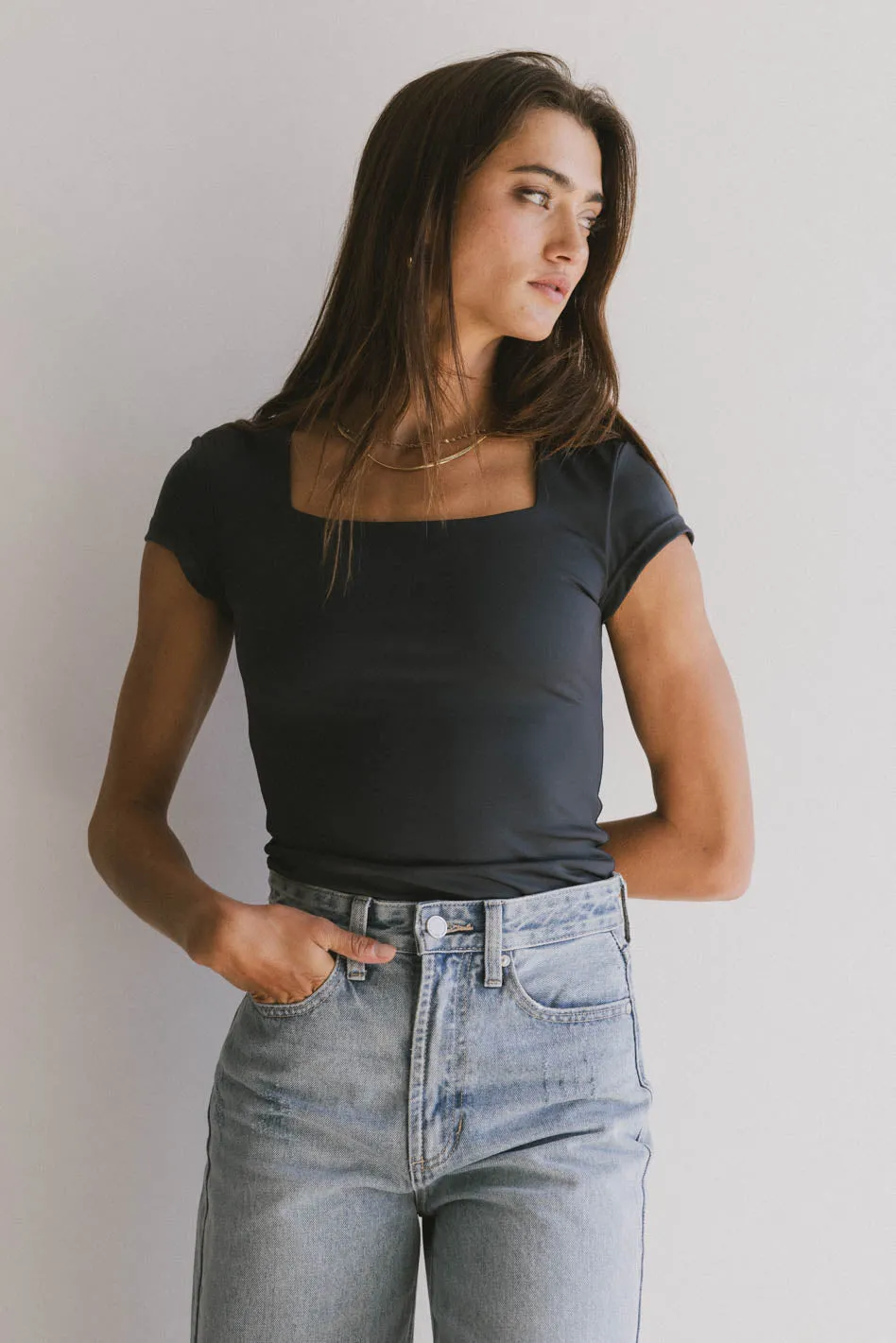 Irene Square Neck Top in Navy - FINAL SALE sold by bohme product image thumbnail 3